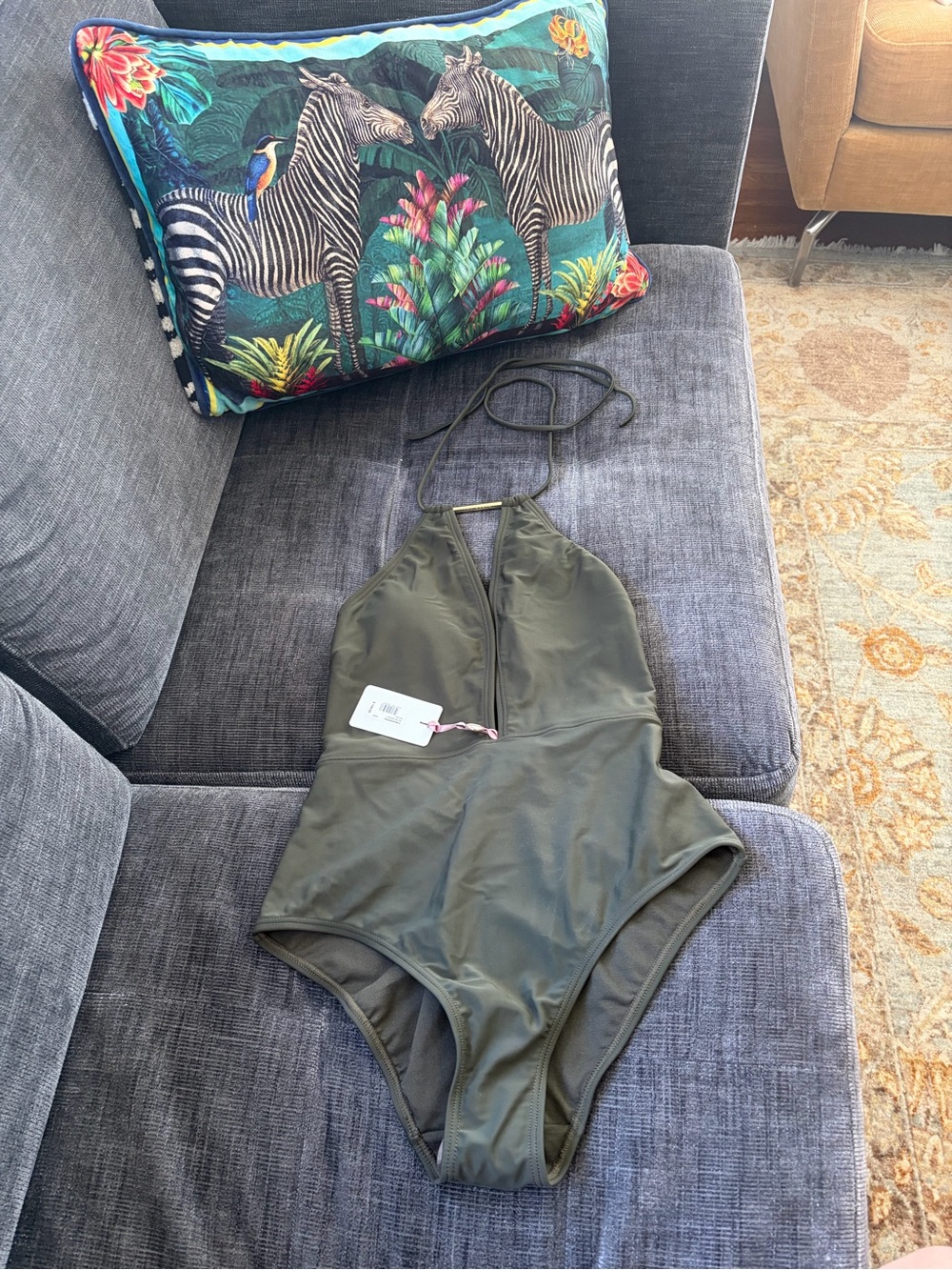 Ted Baker Olive Green Halter One-Piece Swimsuit
